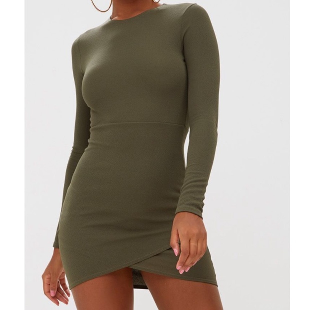 (Not worn) PLT Olive Green Long Sleeve Wrap Dress